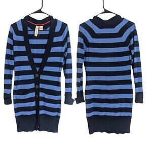 Twiggy Y2K Preppy Striped Long Sweater Cardigan Chunky Buttons Women's Medium